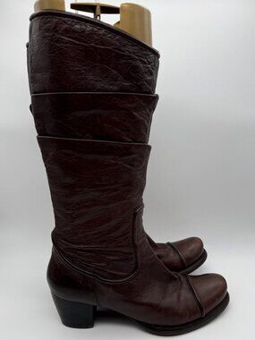 Biviel Vintage Dark Reddish Brown Leather Knee High Heeled Boots EU 39 US 8.5